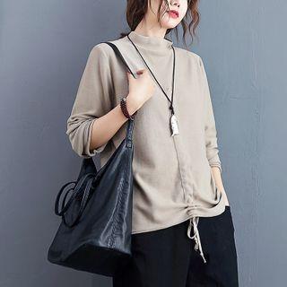 Drawstring Knit Top Light Khaki - One Size