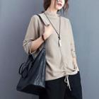 Drawstring Knit Top Light Khaki - One Size