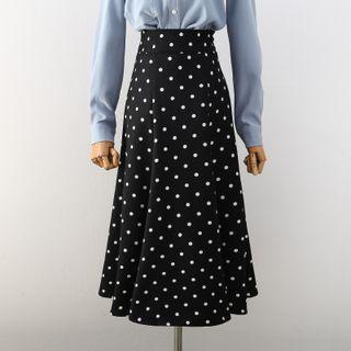 High Waist Polka Dot Midi Skirt