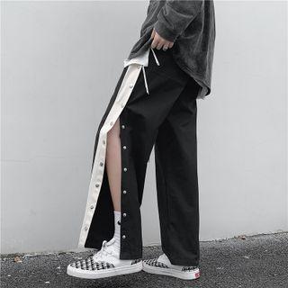 Side Button Drawstring Sweatpants