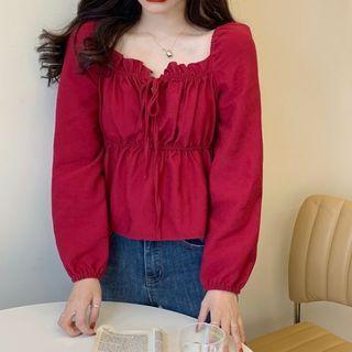 Ruched Peplum Blouse Red - One Size