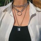 Lock Pendant Layered Necklace Silver - One Size
