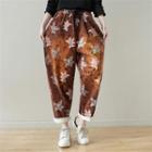 Band-waist Floral Baggy Pants Coffee - One Size
