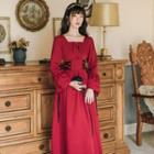 Flared-cuff Lace-up Midi A-line Dress