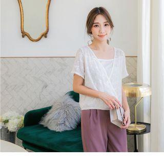 Mock Two Piece V-neck Lace Top