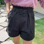 High-waist Pintuck-front Shorts With Belt