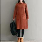 Plain Pocketed Mock Neck Long Sleeve Knit Dress