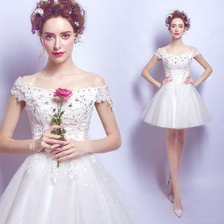 Short-sleeve Lace Short Wedding Dress