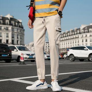 Lettering Pocket Detail Cropped Harem Pants