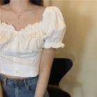 Frill-hem Puff-sleeve Blouse As Shown In Figure - One Size