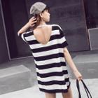 Striped Short-sleeve T-shirt Dress Stripes - Black & White - One Size