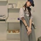 Elbow-sleeve Lettering T-shirt / Bow Back Midi Overall Dress