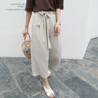 Waist-tie Cropped Wide-leg Pants