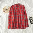 Long-sleeve Check Loose-fit Shirt Red - One Size