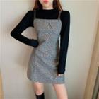 Long-sleeve Mock-neck Top / Spaghetti Strap Leopard Print Mini A-line Dress