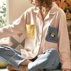 Loungewear Set : Long-sleeve Pocket Print Top + Pants