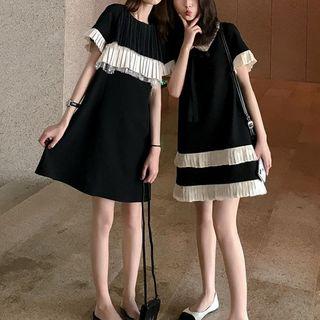 Short-sleeve Pleated Panel Mini Dress