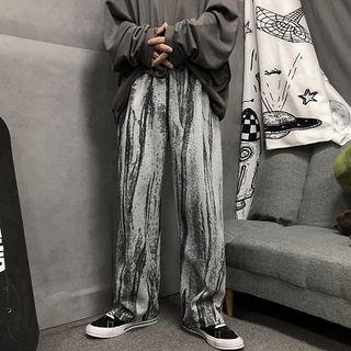 Color-block High-waist Loose-fit Straight Fit Pants
