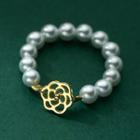 Flower Sterling Silver Faux Pearl Ring Silver & Gold - One Size