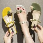 Faux Pearl Pineapple Applique Chunky-heel Slide Sandals