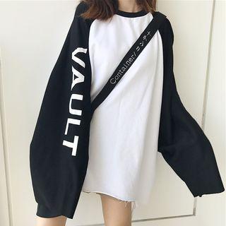 Lettering Color Panel Raglan Long Sleeve T-shirt