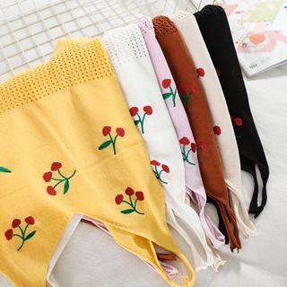 Cherry Embroidered Perforated Knit Camisole Top