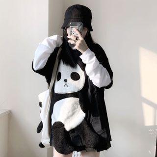 Mock Two-piece Panda Long-sleeve T-shirt / Tote Bag