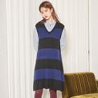 V-neck Sleeveless Striped Knit Dress
