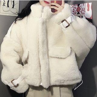 Buckled-cuff Furry Zip Jacket