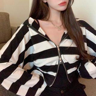 Striped Zip-up Jacket Stripes - Black & White - One Size