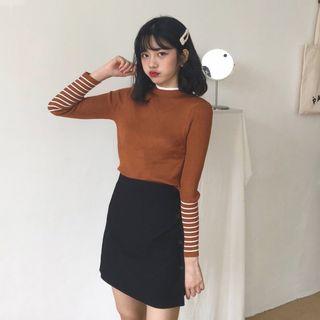Frilled Trim Mock Neck Long Sleeve Top / Cropped Camisole Top