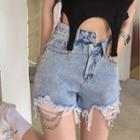 Asymmetrical Distressed Chained Denim Shorts