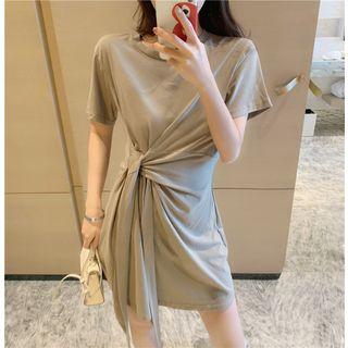 Short-sleeve Twisted A-line Mini Dress