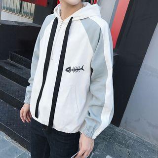 Panel Raglan Sleeve Printed Hooded Sweatshirt