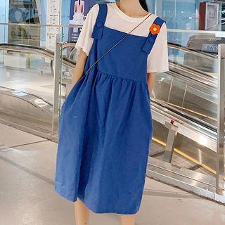 Set: Plain Short-sleeve T-shirt + Midi Jumper Dress