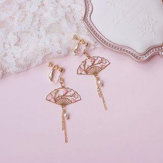 Faux Pearl Alloy Fan Dangle Earring