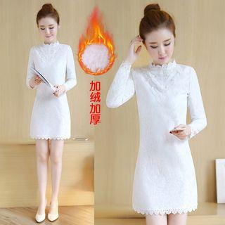 Lace Fleece-lined Long-sleeve Dress