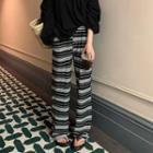 High Waist Striped Loose Fit Pants Stripes - Black & White - One Size