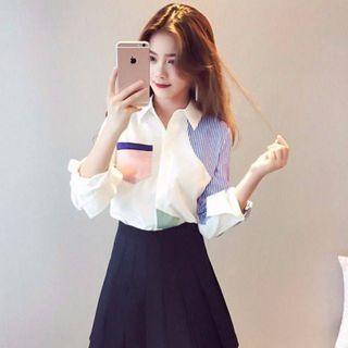 Color Block Striped Panel Shirt