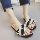 Faux Pearl Embellished Woven Strap Slide Sandals