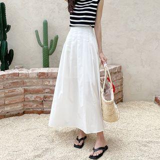 Band-waist Pintuck Maxi Skirt