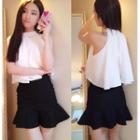 Set: Plain Chiffon Tank Top + Frill Hem A-line Skirt