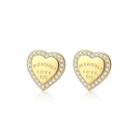 Sterling Silver Plated Gold Simple Romantic Heart-shaped Stud Earrings With Cubic Zirconia Golden - One Size