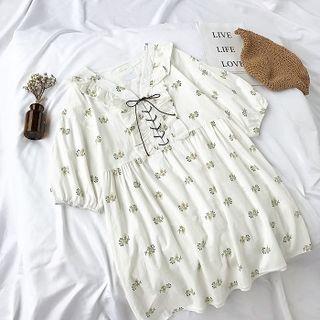 Floral Print Lace Up Short-sleeve Dress