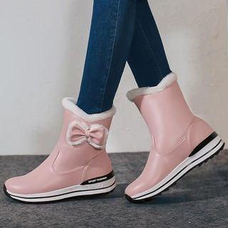 Color Panel Lettering Bow Accent Short Snow Boots