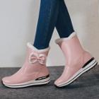 Color Panel Lettering Bow Accent Short Snow Boots