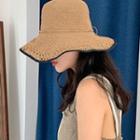 Contrast-trim Straw Sun Hat Dark Beige - One Size
