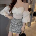 Cold Shoulder Elbow-sleeve Top White - One Size