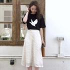 Set: Short Sleeve Print T-shirt + Midi Skirt