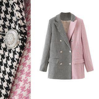 Double Breasted Two Tone Houndstooth Blazer